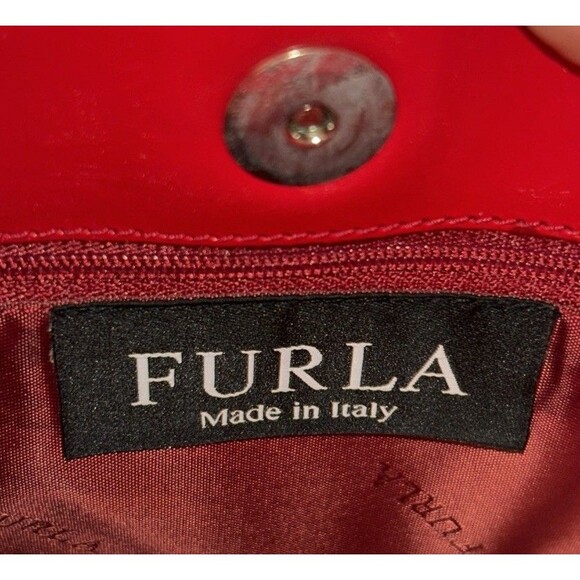 Furla Red Patent Leather Shoulder Bag Baguette Purse Tote Made in Italy - Picture 10 of 13